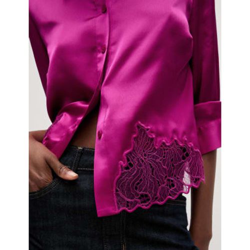 Womens Satin Button Through Lace Detail Shirt - - M&S Collection - Modalova