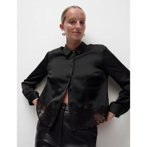 Womens Satin Button Through Lace Detail Shirt - - M&S Collection - Modalova