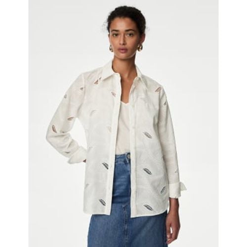 Womens Pure Cotton Broderie Collared Shirt - - M&S Collection - Modalova