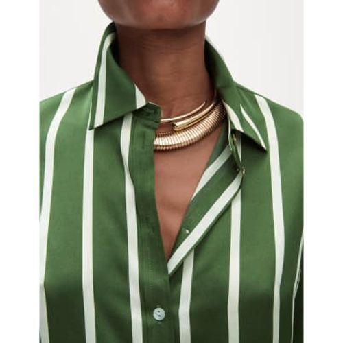 Womens Satin Striped Collared Button Through Shirt - - M&S Collection - Modalova