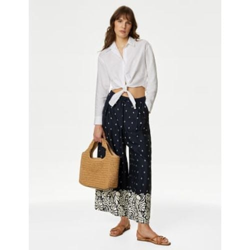 Womens Printed Wide Leg Cropped Trousers - - M&S Collection - Modalova