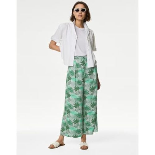 Womens Printed Wide Leg Cropped Trousers - - M&S Collection - Modalova