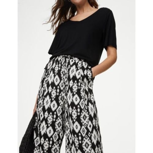 Womens Printed Wide Leg Cropped Trousers - - M&S Collection - Modalova