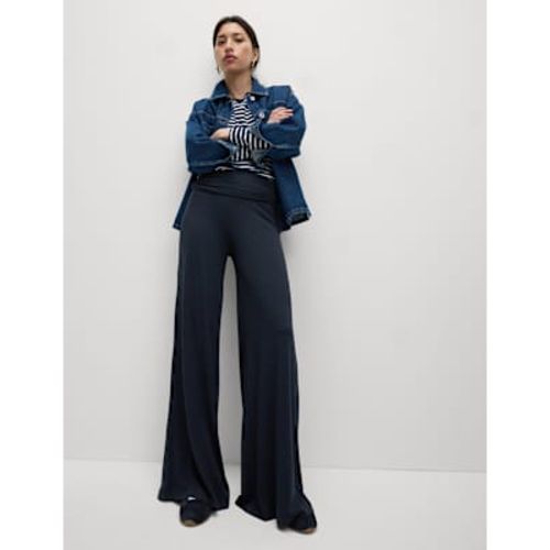Womens Jersey Pull On Fold Over Wide Leg Trousers - M&S Collection - Modalova