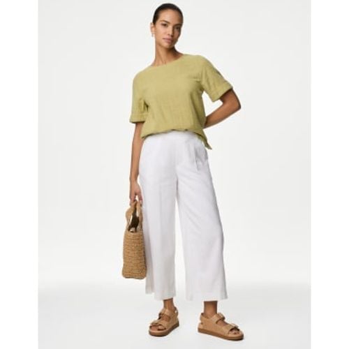 Womens Linen Rich Wide Leg Cropped Trousers - - M&S Collection - Modalova