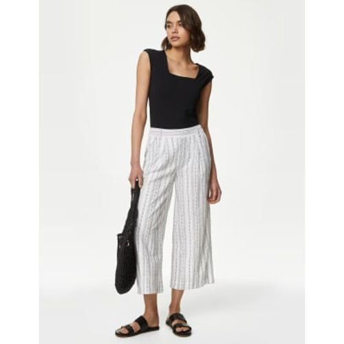 Womens Linen Rich Striped Cropped Wide Leg Trousers - - M&S Collection - Modalova