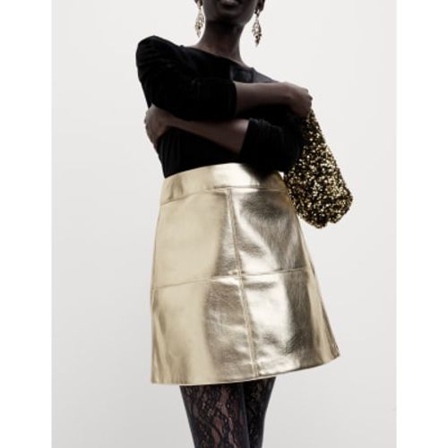 Womens Leather Look Metallic Mini A-Line Skirt - - M&S Collection - Modalova