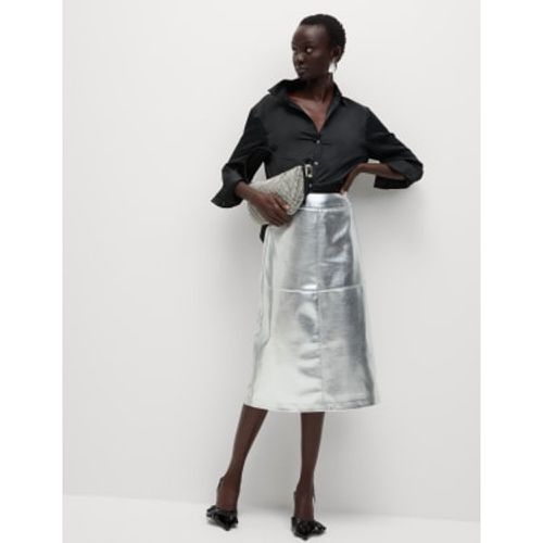 Womens Leather Look Metallic Midi A-Line Skirt - - M&S Collection - Modalova