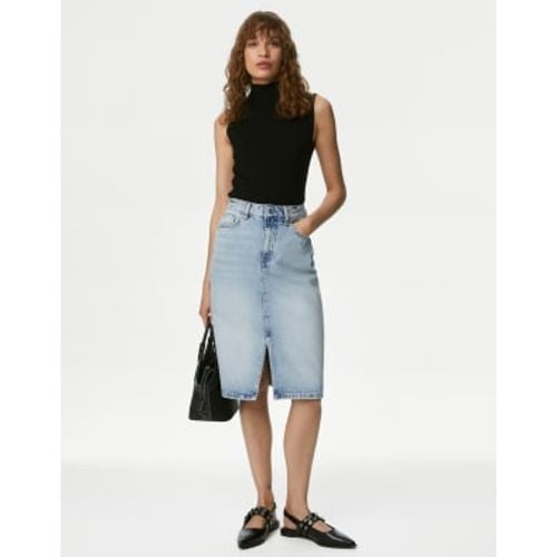 Womens Denim Split Front Knee Length Skirt - - M&S Collection - Modalova