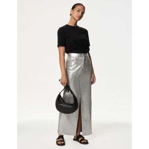 Womens Denim Foil Metallic Maxi Skirt - - M&S Collection - Modalova