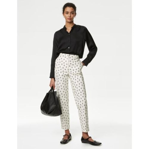 Womens Cotton Rich Geometric Slim Fit Ankle Grazer Trousers - - M&S Collection - Modalova