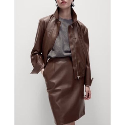 Womens Leather Look Knee Length A-Line Skirt - - M&S Collection - Modalova