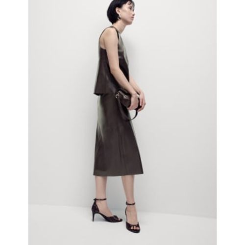 Womens Leather Look Midi A-Line Skirt - M&S Collection - Modalova