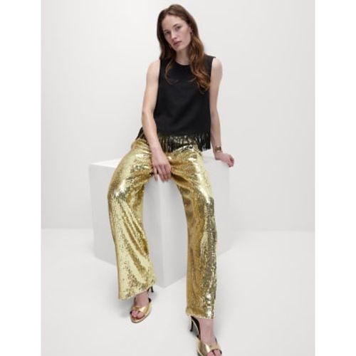 Womens Sequin Pleat Front Wide Leg Trousers - - M&S Collection - Modalova