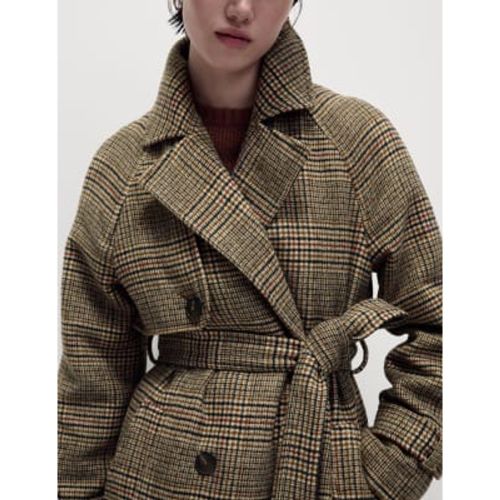 Womens Checked Longline Trench Coat with Wool - - M&S Collection - Modalova