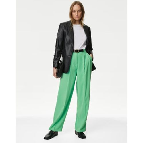 Womens Crepe Pleat Front Straight Leg Trousers - - M&S Collection - Modalova