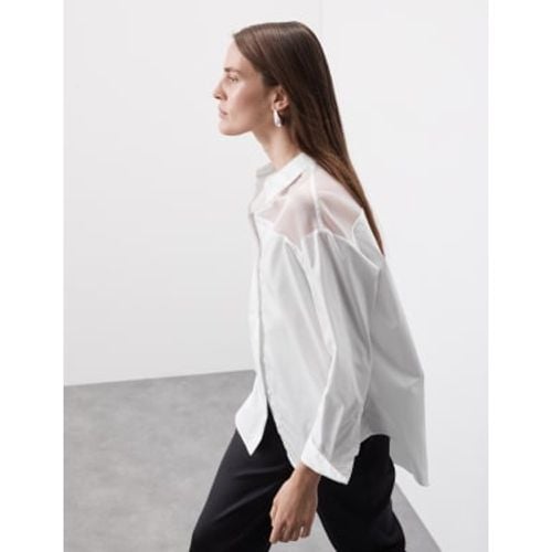 Womens Pure Cotton Collared Organza Detail Shirt - - Autograph - Modalova