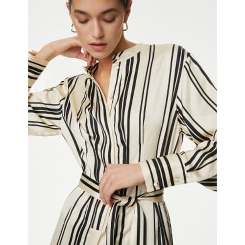 Womens Satin Striped Collarless Midaxi Shirt Dress - - Autograph - Modalova