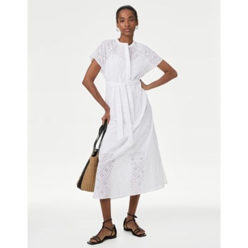 Womens Pure Cotton Broderie Midaxi Shirt Dress - - Autograph - Modalova