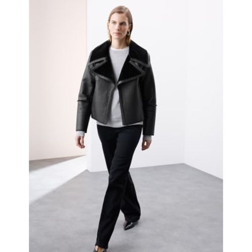 Womens Leather Faux Fur Lined Cropped Jacket - - Autograph - Modalova