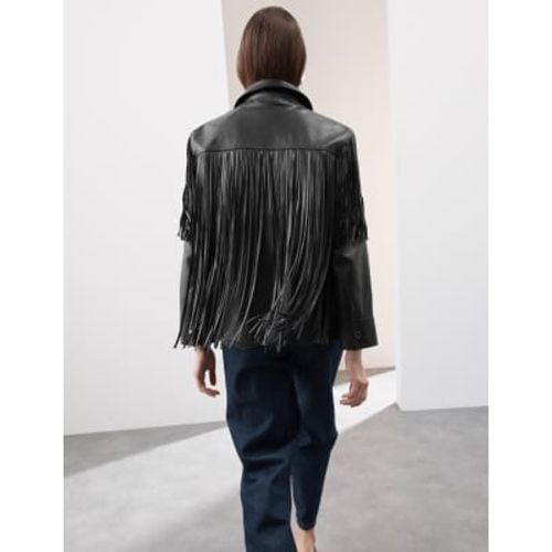 Womens Leather Tassel Fringed Biker Jacket - - Autograph - Modalova