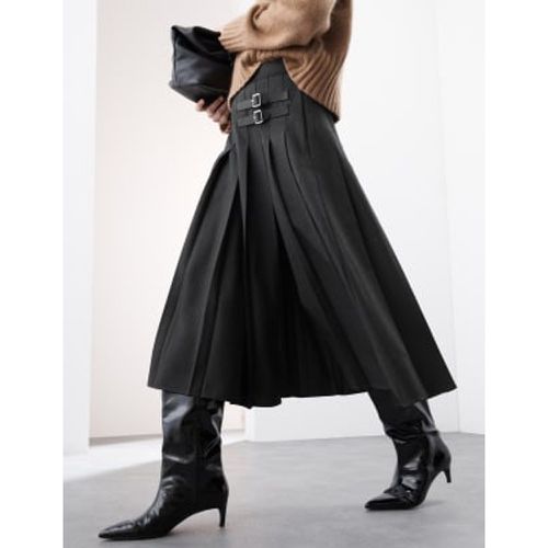 Womens Wool Blend Pleated Midi Skirt - - Autograph - Modalova