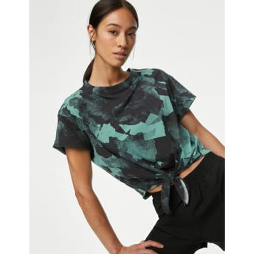 Womens Printed Scoop Neck Tie Front Cropped Top - - Goodmove - Modalova