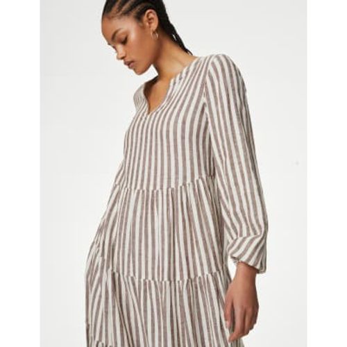 Womens Linen Rich Striped V-Neck Midaxi Tiered Dress - - M&S Collection - Modalova