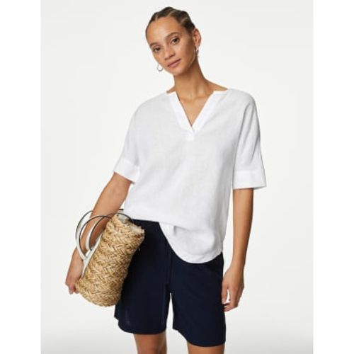 Womens Pure Linen V-Neck Popover Blouse - - M&S Collection - Modalova