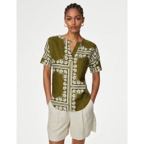 Womens Pure Linen Printed V-Neck Popover Blouse - - M&S Collection - Modalova