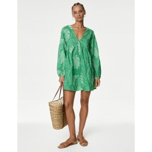 Womens Pure Cotton Embroidered V-Neck Mini Beach Dress - - M&S Collection - Modalova