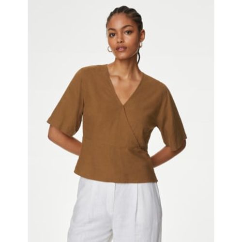 Womens Linen Rich V Neck Kimono Sleeve Blouse - - M&S Collection - Modalova