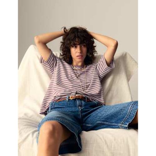 Womens Pure Cotton Striped Oversized Boxy T-Shirt - Per Una - Modalova