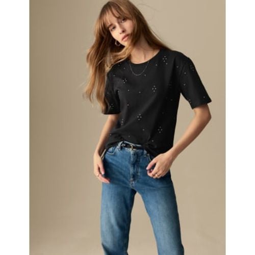 Womens Pure Cotton Embellished Relaxed T-Shirt - - Per Una - Modalova