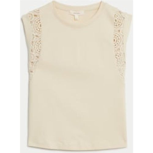 Womens Pure Cotton Lace Insert T-Shirt - - Per Una - Modalova