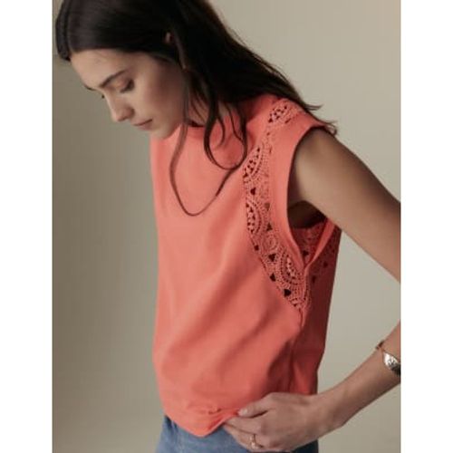 Womens Pure Cotton Lace Insert T-Shirt - - Per Una - Modalova