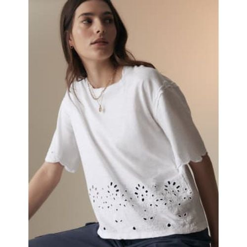 Womens Pure Cotton Broderie T-Shirt - - Per Una - Modalova