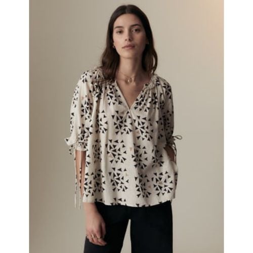 Womens Linen Rich Geometric Puff Sleeve Blouse - - Per Una - Modalova