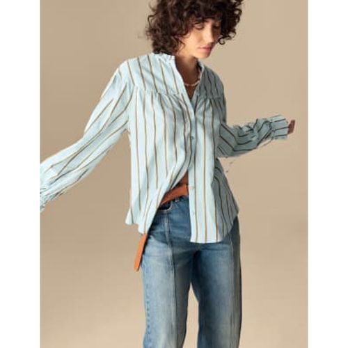 Womens Cotton Blend Striped V-Neck Shirt - - Per Una - Modalova