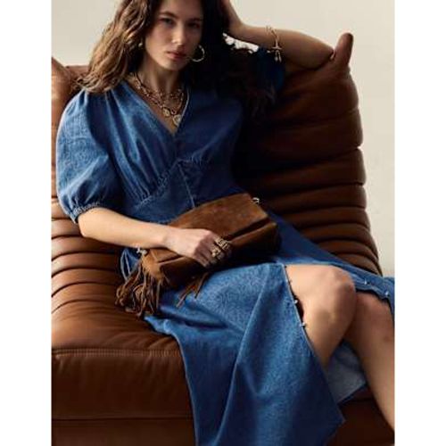 Womens Denim V-Neck Button Through Midi Waisted Dress - Per Una - Modalova