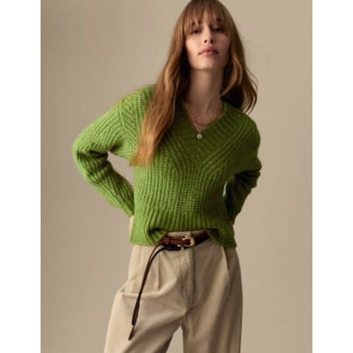 Womens Ribbed V-Neck Puff Sleeve Jumper with Wool - - Per Una - Modalova