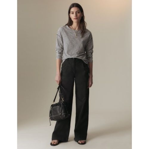 Womens Cotton Rich Pleat Front Wide Leg Chinos - - Per Una - Modalova