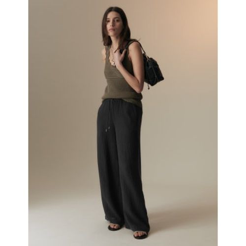 Womens Pure Cotton Textured Wide Leg Trousers - - Per Una - Modalova