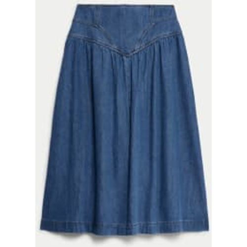 Womens Denim Panelled Midi Skirt - - Per Una - Modalova