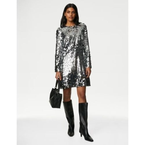 Womens Sequin Round Neck Mini Shift Dress - - M&S Collection - Modalova