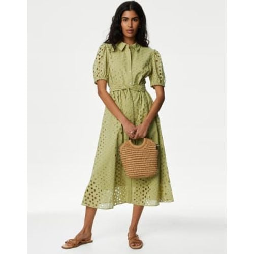 Womens Pure Cotton Broderie Midi Shirt Dress - - M&S Collection - Modalova