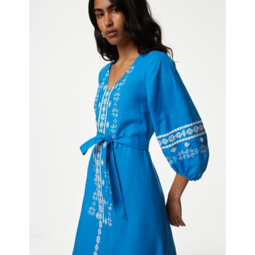 Womens Linen Rich Embroidered V-Neck Day Dress - - M&S Collection - Modalova