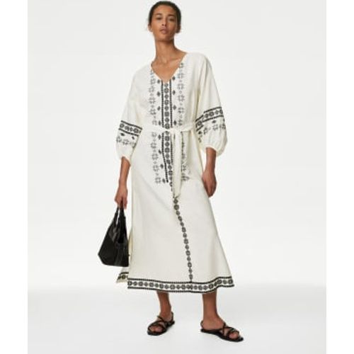 Womens Linen Rich Embroidered V-Neck Day Dress - - M&S Collection - Modalova