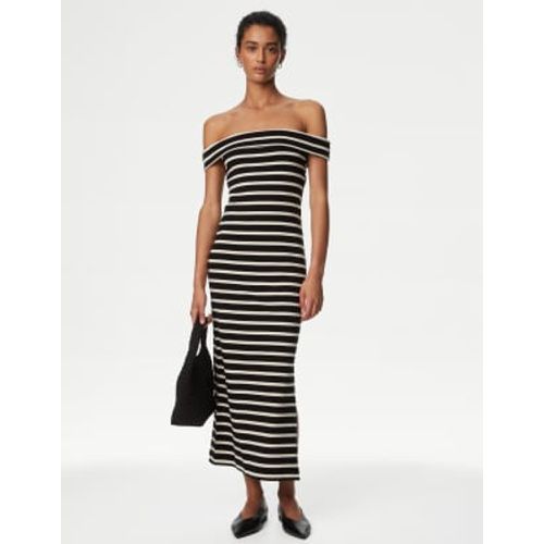 Womens Pure Cotton Striped Bardot Midaxi Column Dress - - M&S Collection - Modalova