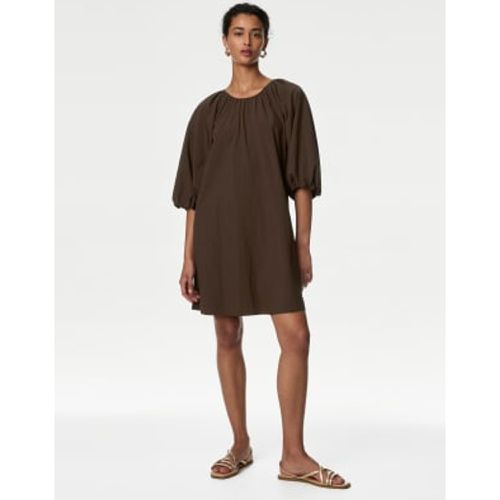 Womens Round Neck Puff Sleeve Mini Smock Dress - - M&S Collection - Modalova